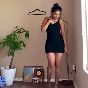 Reformation Ribbed Black V Neck Dress